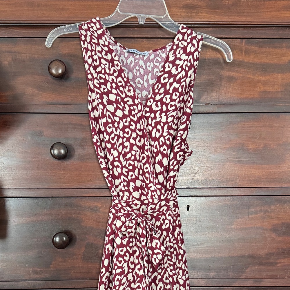 Elegant Burgundy and White Print Wrap Dress